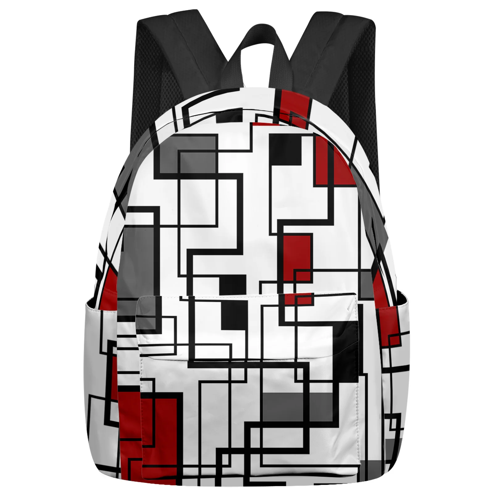 

Abstract Geometry Squares Modern Art Black Red Backpacks Custom School Bags Laptop Backpack Men Women Female Travel Mochila