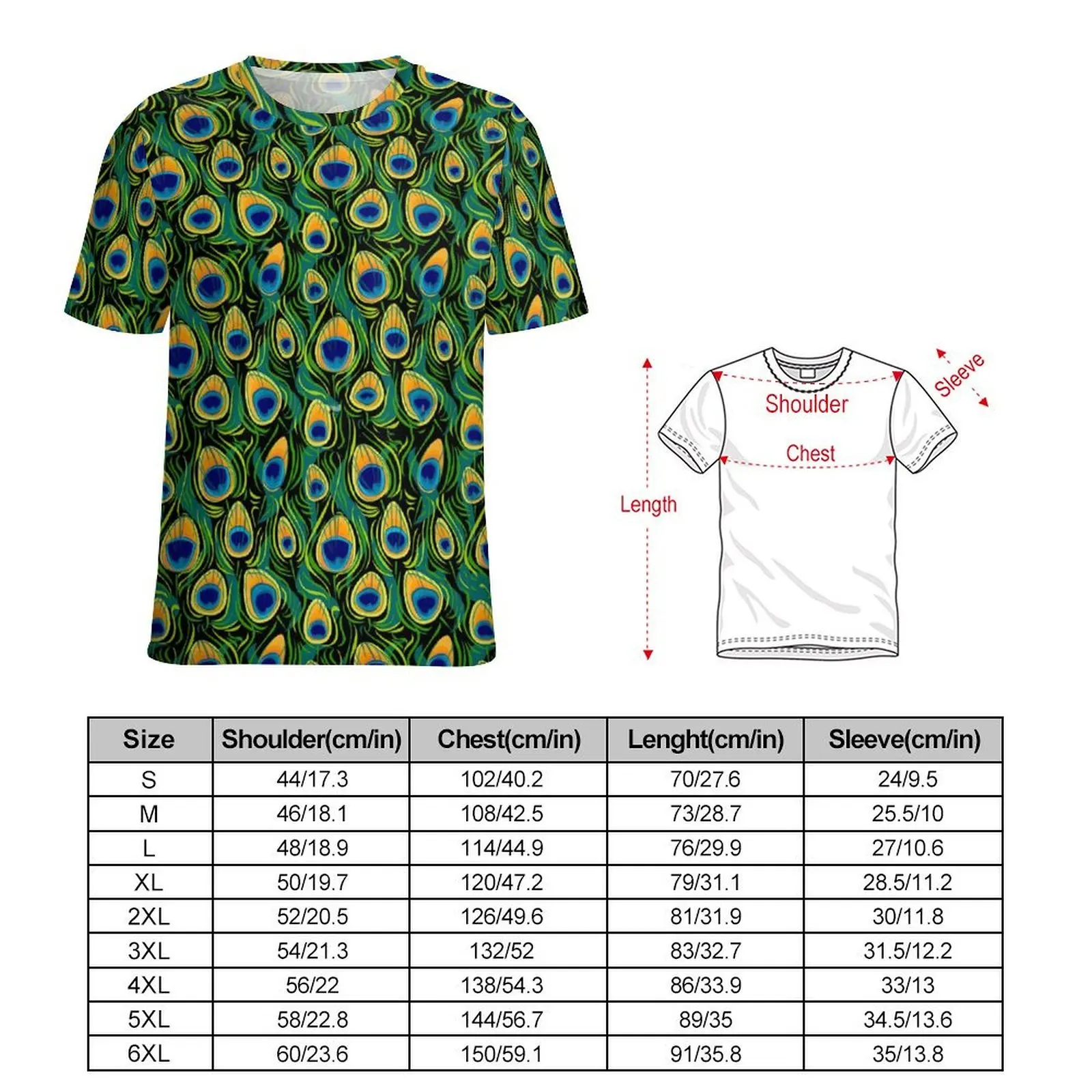 Men Beautiful Peacock Feather T-Shirt Animal Print Hip Hop T Shirts Short Sleeves Graphic Tops Cheap Kawaii Plus Size Top Tees