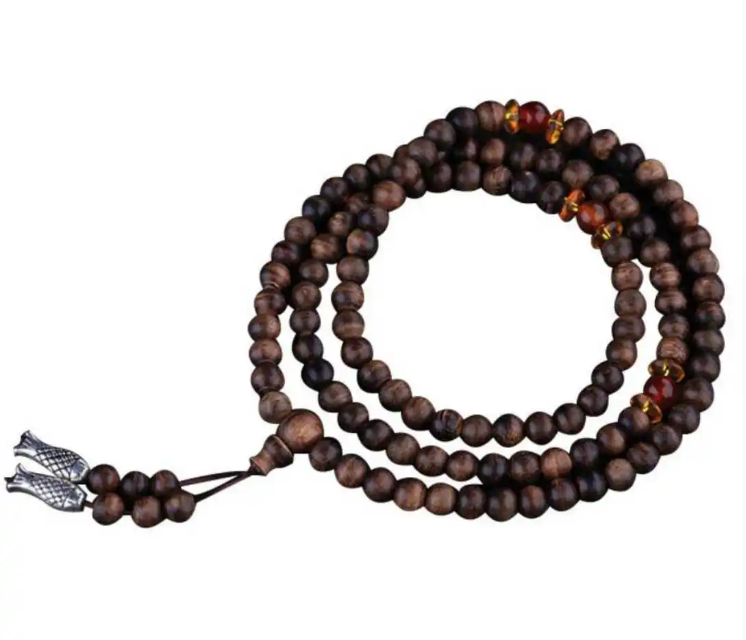 

8mm 108 Agarwood+Red agate Beads mala Bracelet Jewelry Trendy Bangle Chain Japa Wear Handmade Men Prayer