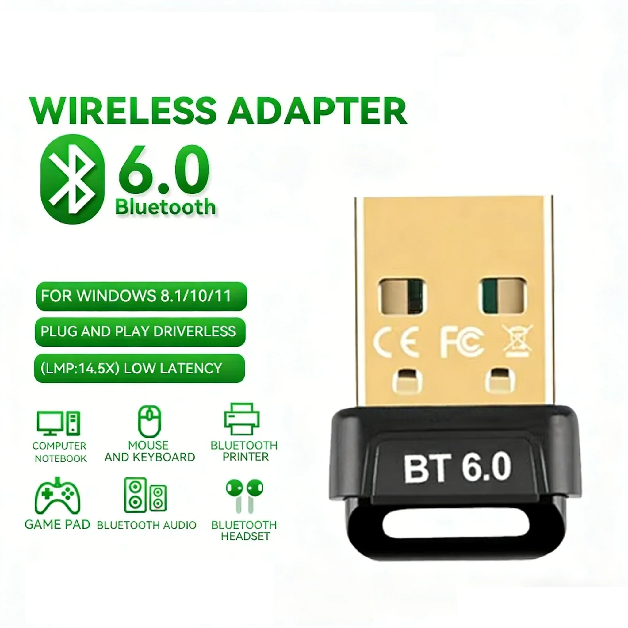 

USB-адаптер Bluetooth KEBIDUMEI, адаптер Bluetooth 6.0 для ПК, Windows 11/10/8.1, Bluetooth-приемник-передатчик для клавиатуры