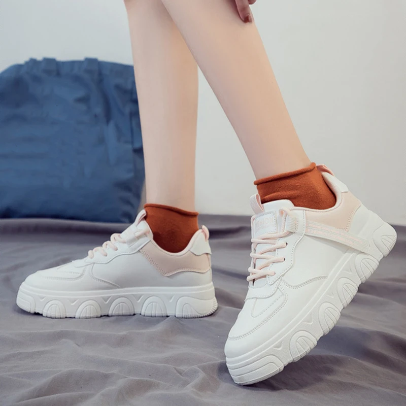 

Ladies Walking Thick Sole Sneakers Mesh Breathable Designer Vulcanized Shoes Outdoor Casual Flat Shoes Non-slip Running Shoes