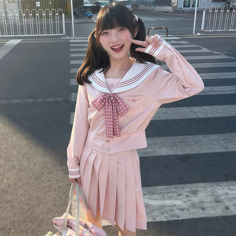 핑크색 세일러복 일본 세이버룩 세일러복 긴팔/반팔 여고생 한국 학생 JK 유니폼 세트