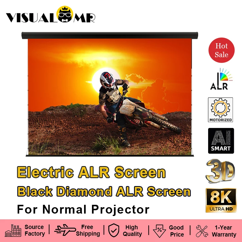 

Hot Electric Drop Down Black Diamond ALR Projection Screen Motorized Wall Mount 150inch 16:9 4K Projection for Normal Projector