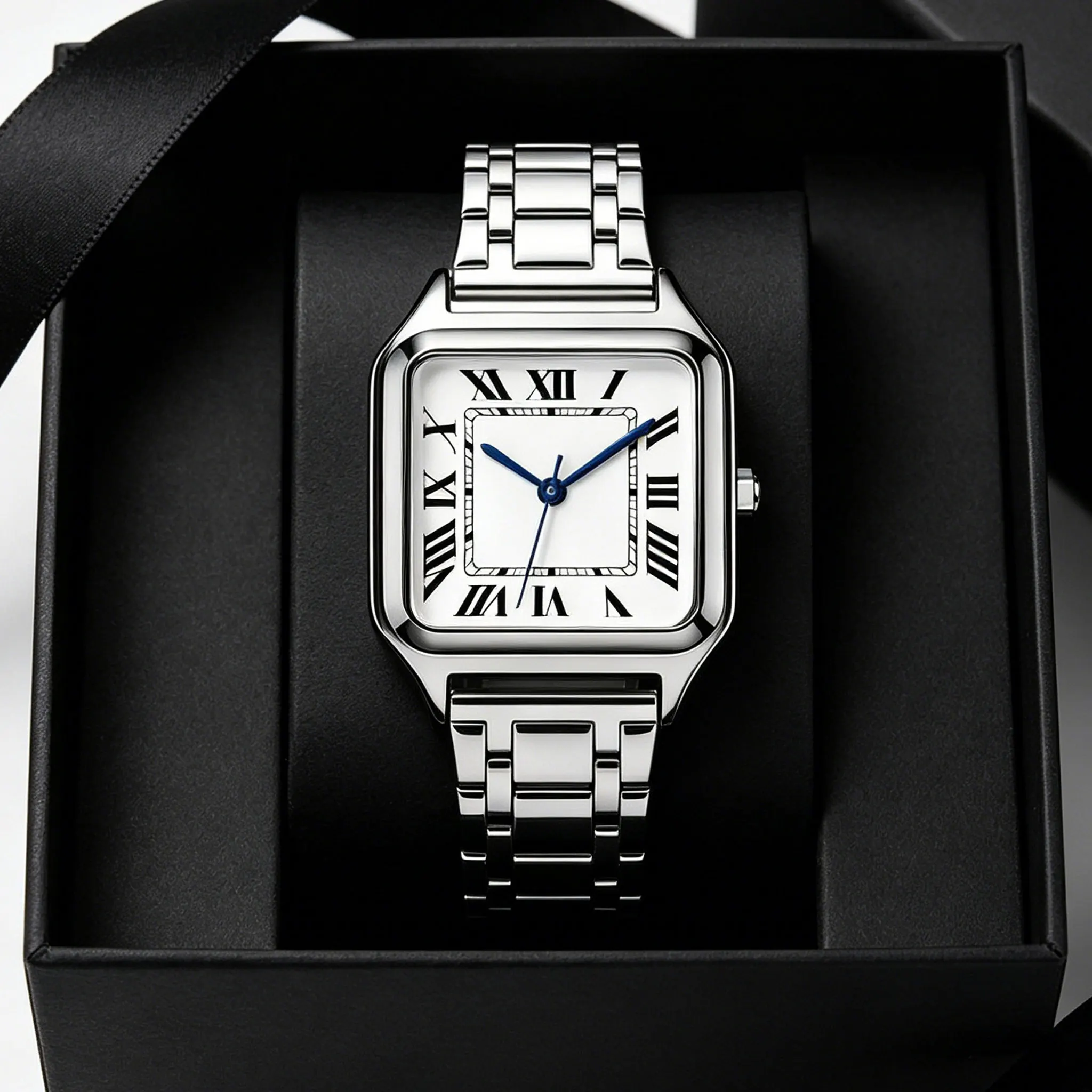 Ladies' Square Luxury Watch, Arabic Text on the Large Dial, 30-Meter Water Resistance, Elegant Design, Stainless Steel Strap, Wa