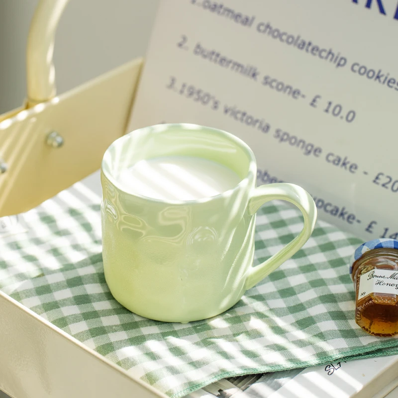 

300 мл простая керамическая кружка с серебряными краями, дизайнерская офисная чашка для завтрака, женская домашняя креативная пара, чашка для воды, высокая красивая чашка