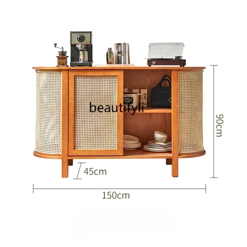 Rattan Solid Wood Sideboard Wall-Mounted New Chinese Floor Cabinet Homestay Hotel Creative Storage Cabinet