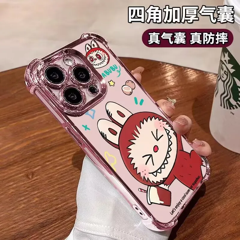 Cartoon Cute Labubus Plating Case for Oppo Realme C55 C53 C30 C35 C33 C31 C15 9 7 5 5S Pro Plus 4G 5G Anti-Fall Airabag Cover