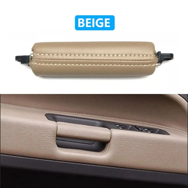 2PCS Car Front Door Handle Pull Trim PU Leather 7L6867161 For VW Touareg 2003-2010 Parts Side Door Handle Inner LHD RHD Beige