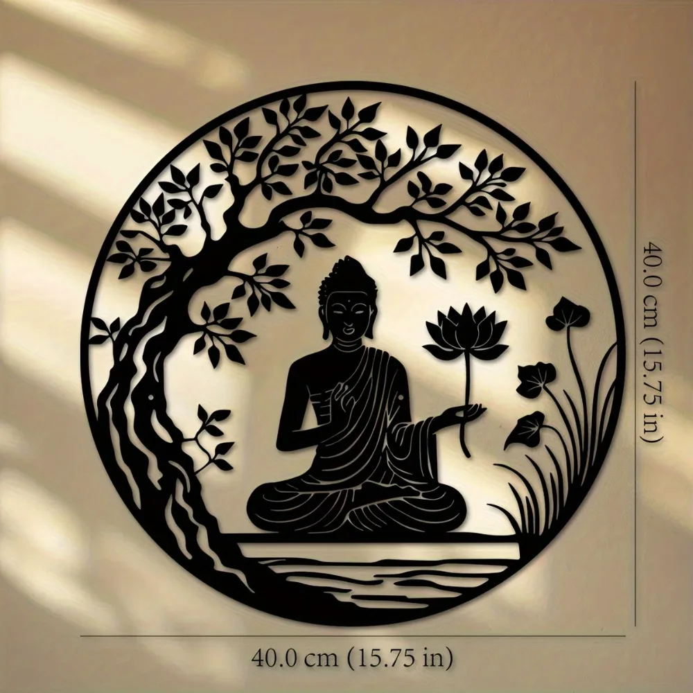 CIFBUY Iron Wall Art Bodhi Tree Buddha Metal Sculpture Hanging Plaque Zen Spiritual Indoor Outdoor Home Decor Ornament Accent