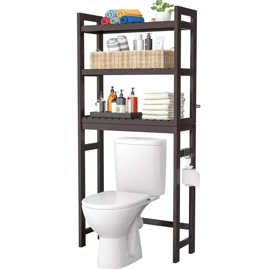 

Over The Toilet Storage, Bamboo 3Tier OverTheToilet Space Saver Organizer Rack, Stable Freestanding Above Toilet Stand with 3 H