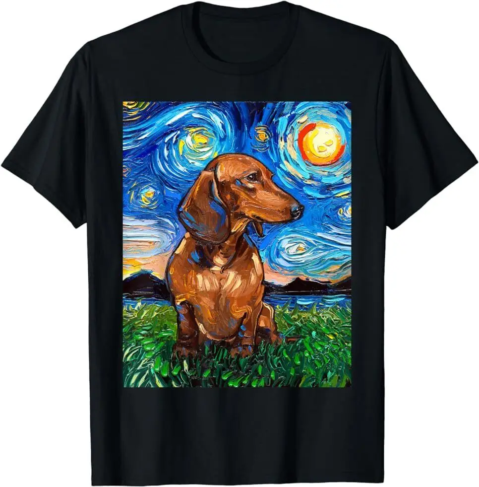 NEW LIMITED Brown Short Hair Dachshund Doxie Starry Night Dog T-Shirt S-5XL