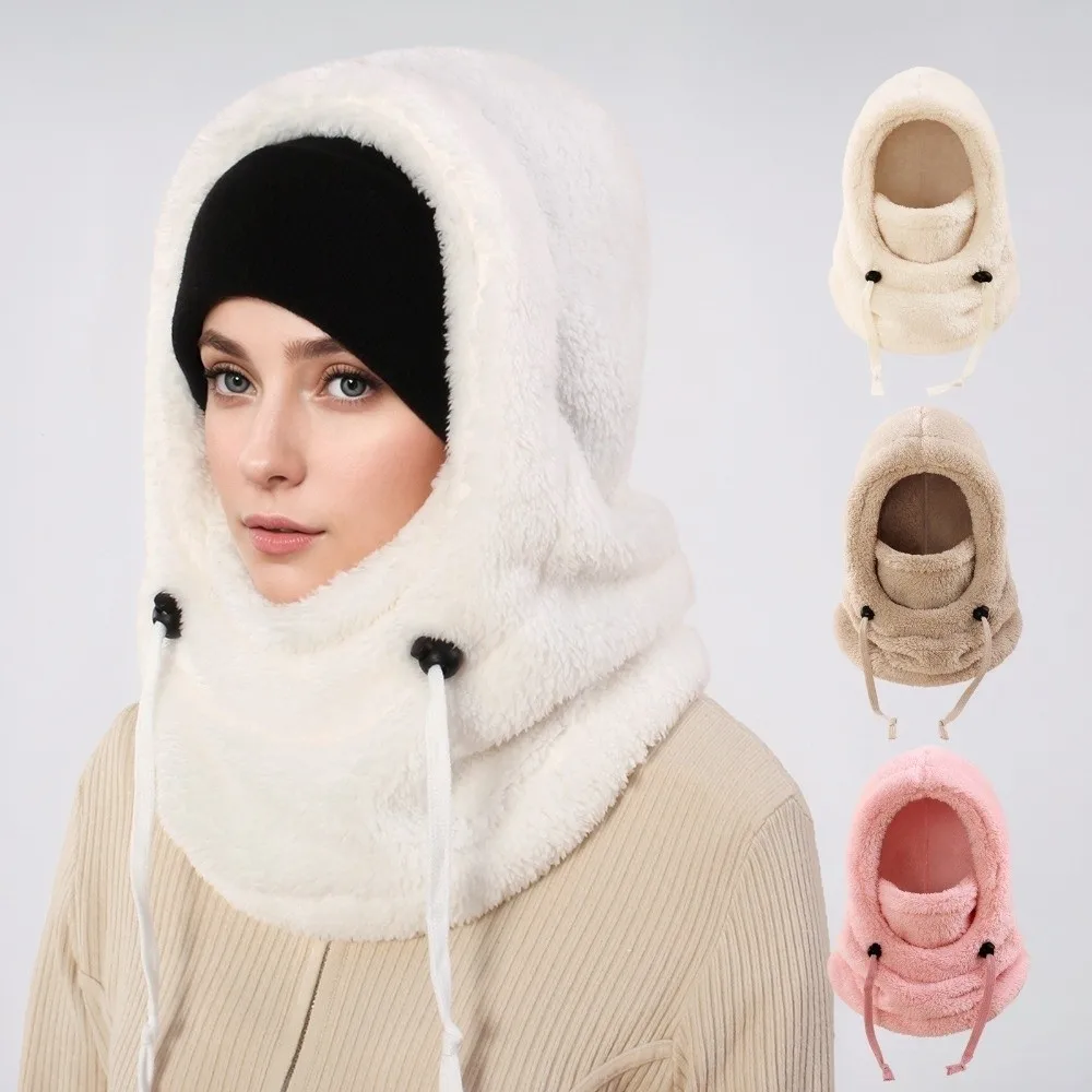 

Fashion Plush Balaclava Hats Warm Adjustable Ear Protection Cap Neck Cover Windproof Hooded Hat