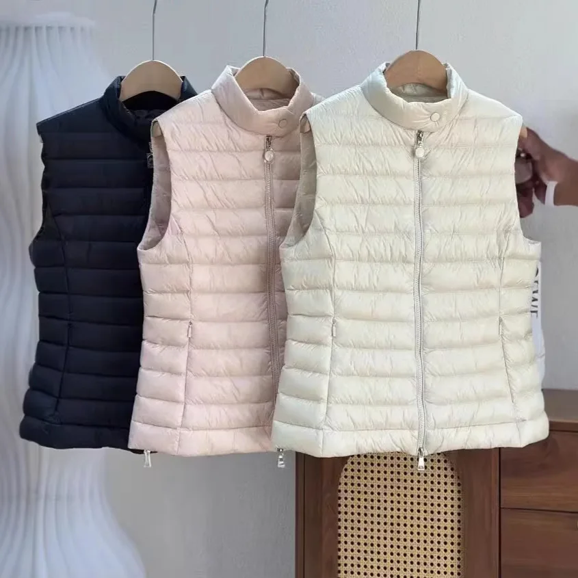 Stand up Collar Down Vest for Women Horse Clip Bottom Jacket Coat 2026 Winter New 90% White Duck Down High end Vest