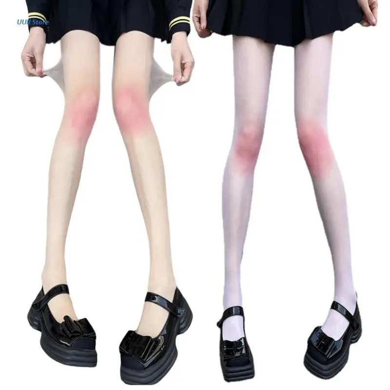 Women Ultra Thin Sheer Pantyhose Japanese Lolita Knee Pink Blushing Color Tights