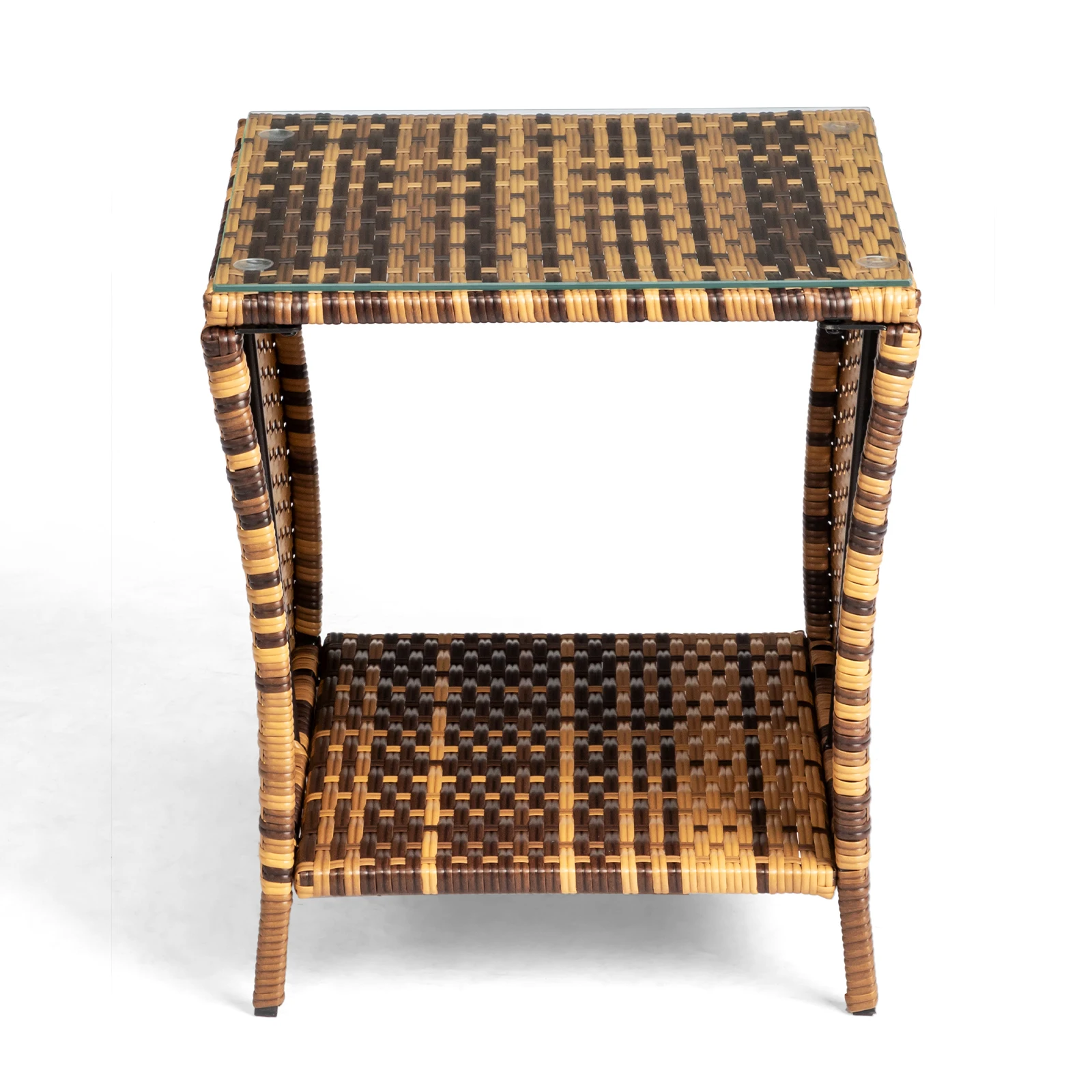 

Glass Surface Yellow Gradient Iron Frame Rattan Side Table