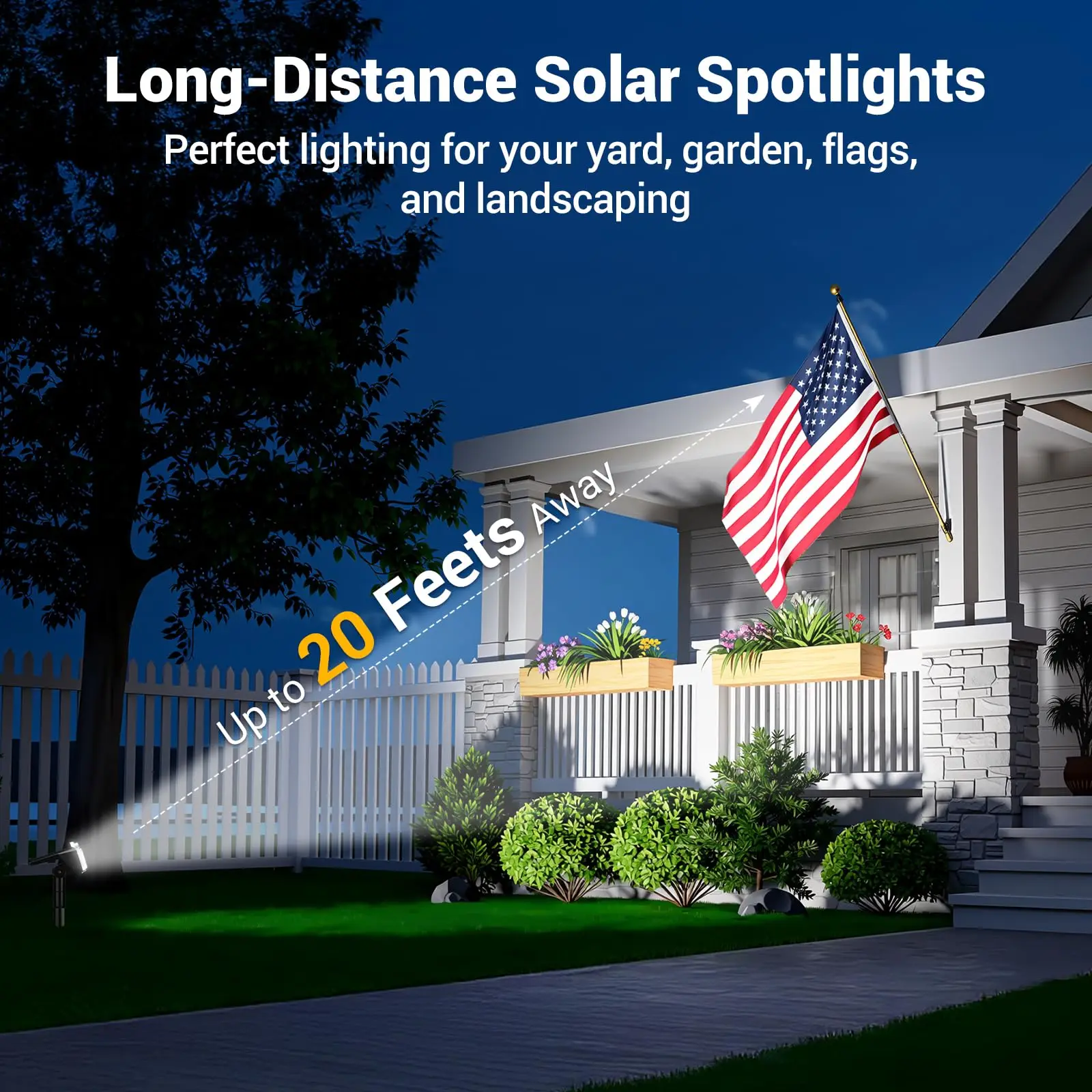Solar Spot Lights Outdoor Waterproof IP65, Super Bright LEDs with Lens, 6500K 2 Lighting Modes, 2 in 1 Auto On/Off Solar Powered Spotlights for Yard Flag Landscape Tree, Cool White
