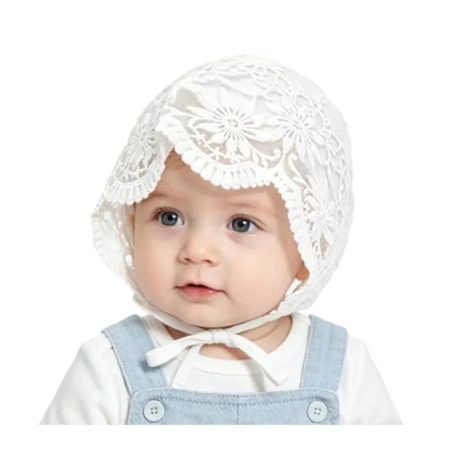 Newborn-Infant Lace-Eyelet-Bonnet-Cap Baby Girl Floral Princess-Christening-Beanie Sun-Protection-Hat