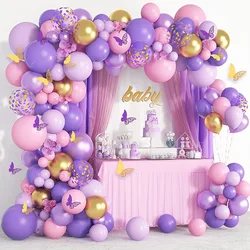 Butterfly Pink Purple Balloon Garland Arch Kit Birthday Party Decor Kids Baby Shower Latex Ballon Chain Wedding Party Supplies