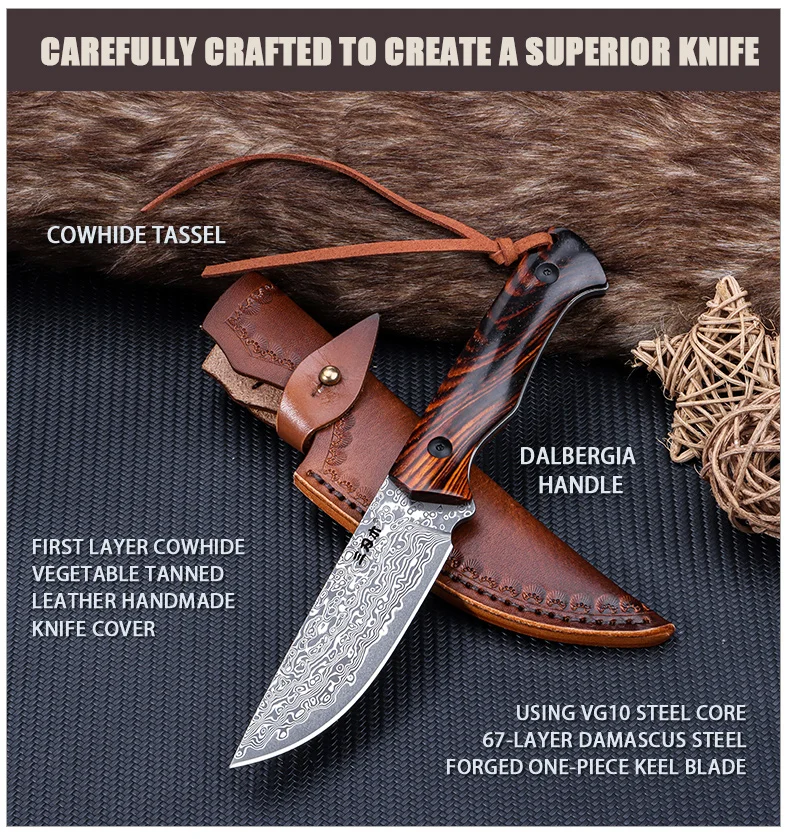 SANRENMU NEW S771 Straight Handle Knife Outdoor Camping Hunting Knife Rescue Tool Knife Damascus Blade VG10/14C28 Scabbard - view 4
