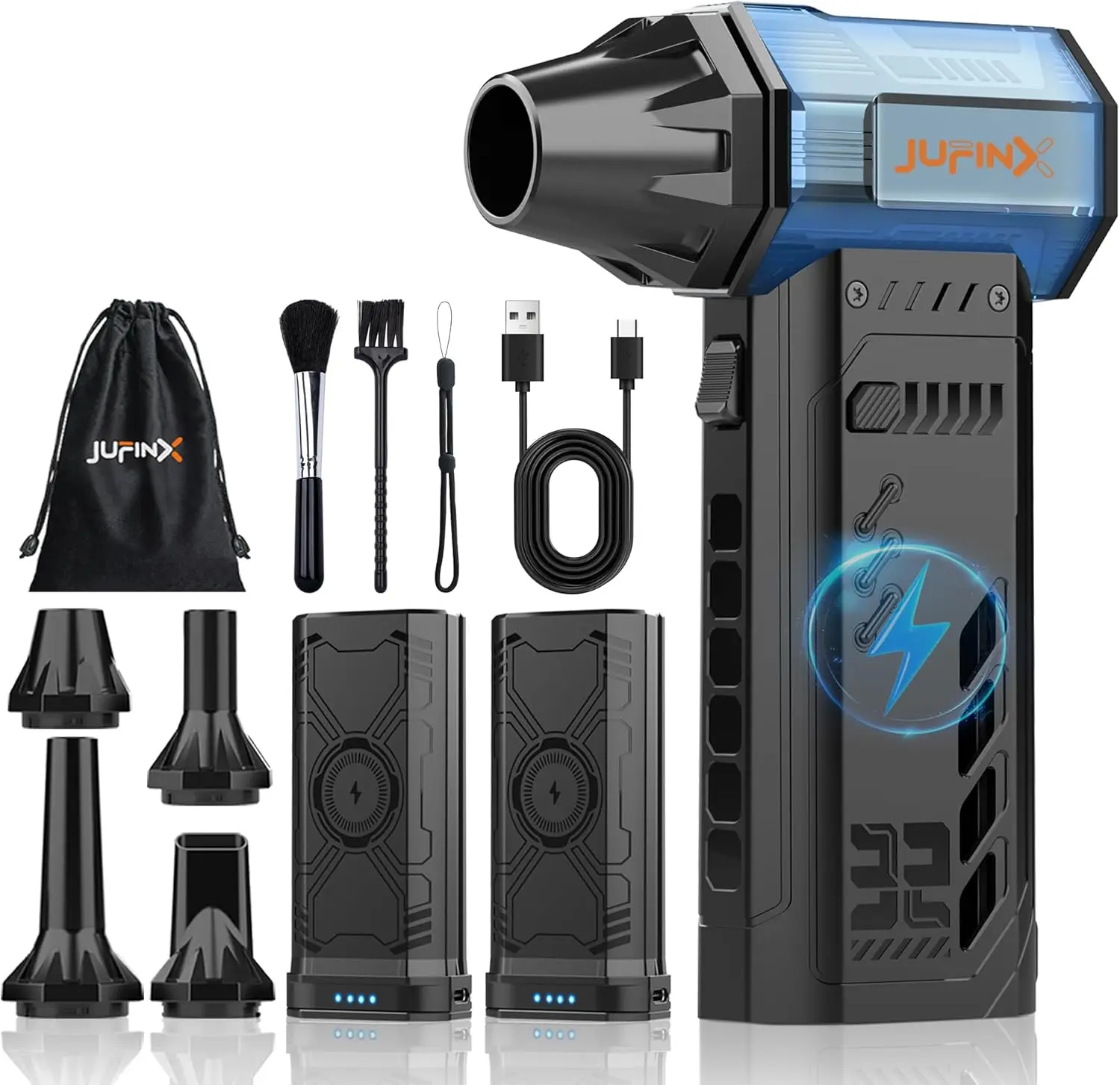 

High-Speed Electric Air Duster with 2 Replaceable Batteries, 3 Speed Settings for Keyboard, PC, Car & Outdoor Cleaning