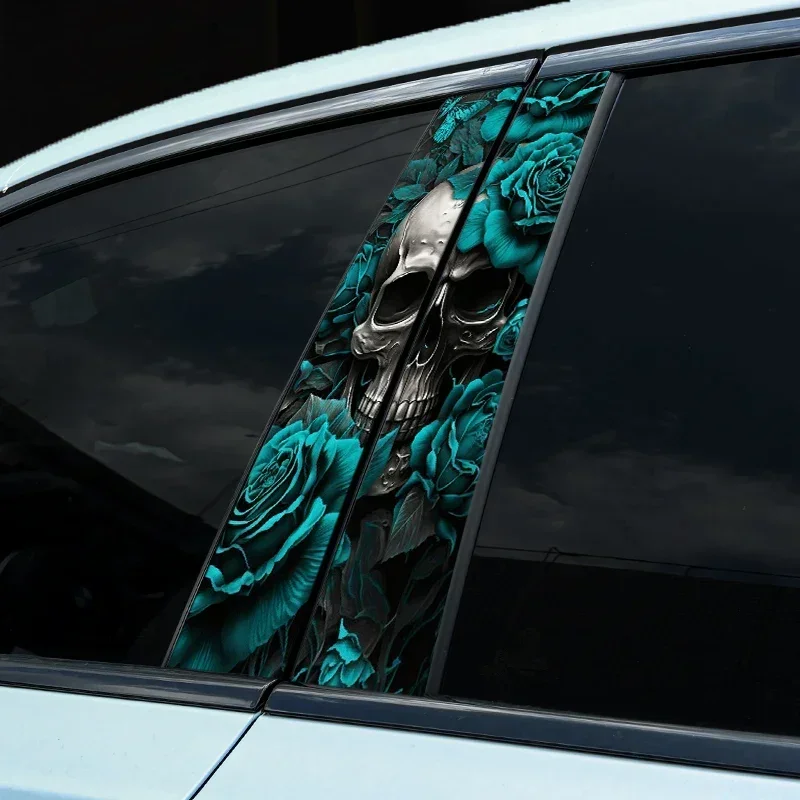 1PC Turquoise Skull Car Stickers Auto B Pillar Waterproof Center Column Decoration Cover Scratches DIY Car Doors Pillar Decals