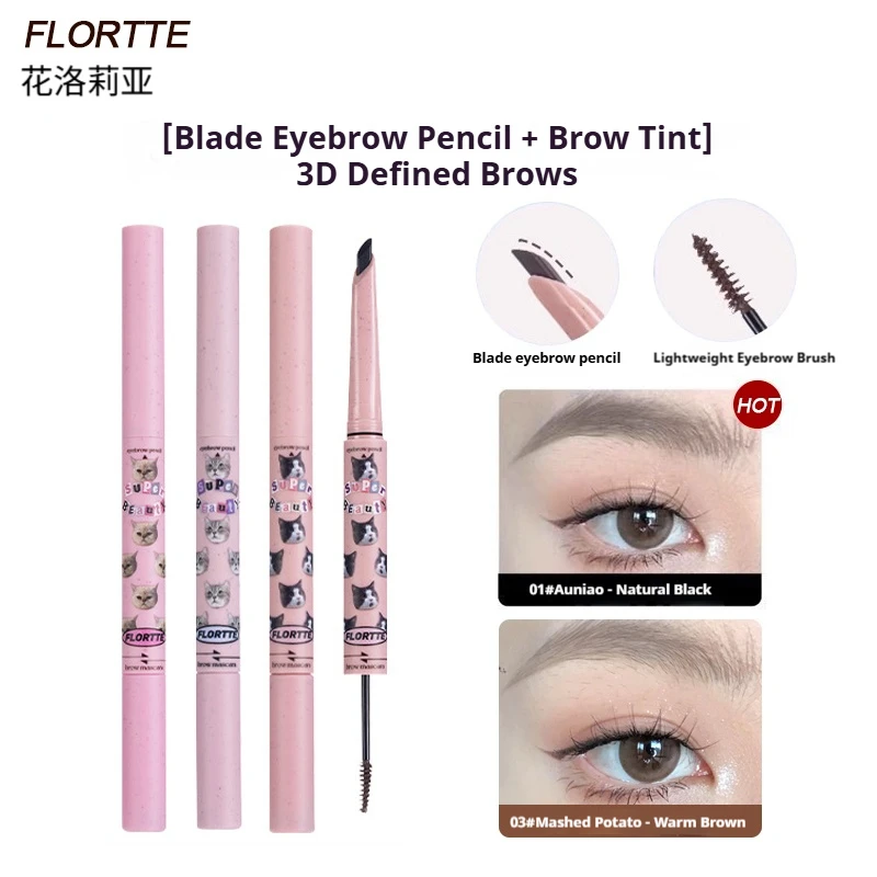FLORTTE Double Ended Eyebrow Mascara Blade Brow Pen Waterproof LongLasting Easy Coloring Makeup Natural Wild Eyebrow Cosmetics