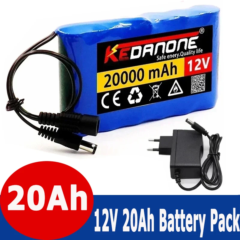 NEW Portable Super 12V 20000mah battery Rechargeable Lithium Ion battery pack capacity DC 12.6v 20Ah CCTV Cam Monitor + charger