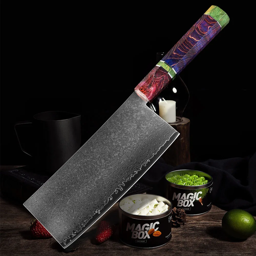 

7 Inch Slicing Knife Random Handle 67 Layers Damascus Steel Blade Sharp Chefs Cleaver Kitchen Knives For Cutting Vegetables Meat