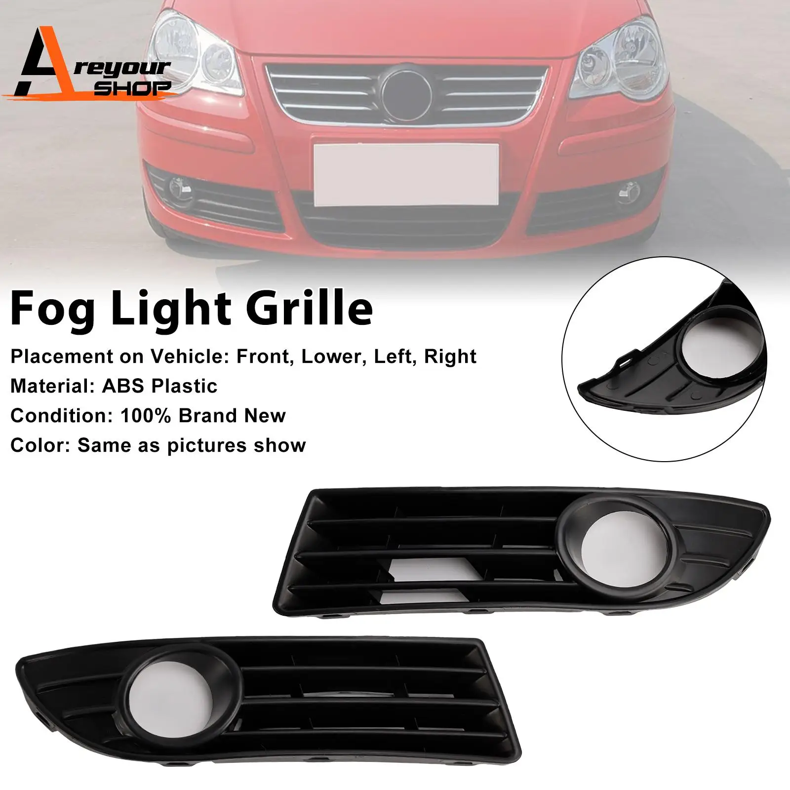 

2PCS Fog Light Cover Grille Grill Fit for VW Polo 9N3 GTI 2005 2006 2007 2008 2009