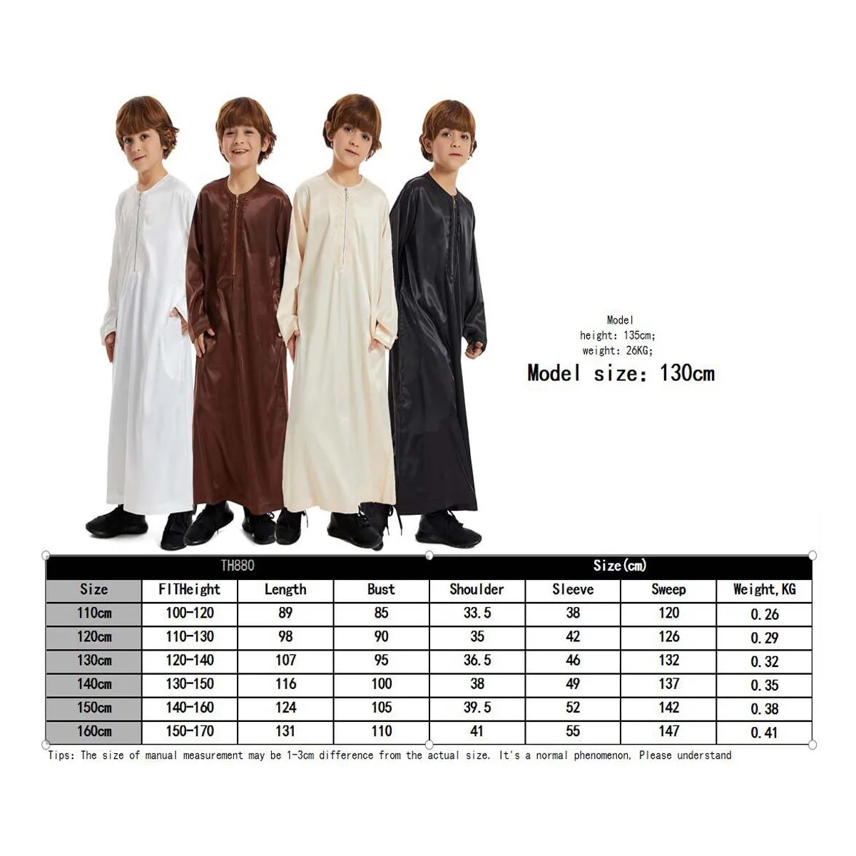 Eid Ramadan Boys Robe O-neck Arabic Long Sleeve Thawb Islamic Muslim Thobe Prayer Garments Saudi Dubai Jubbas Kids Caftan110-160