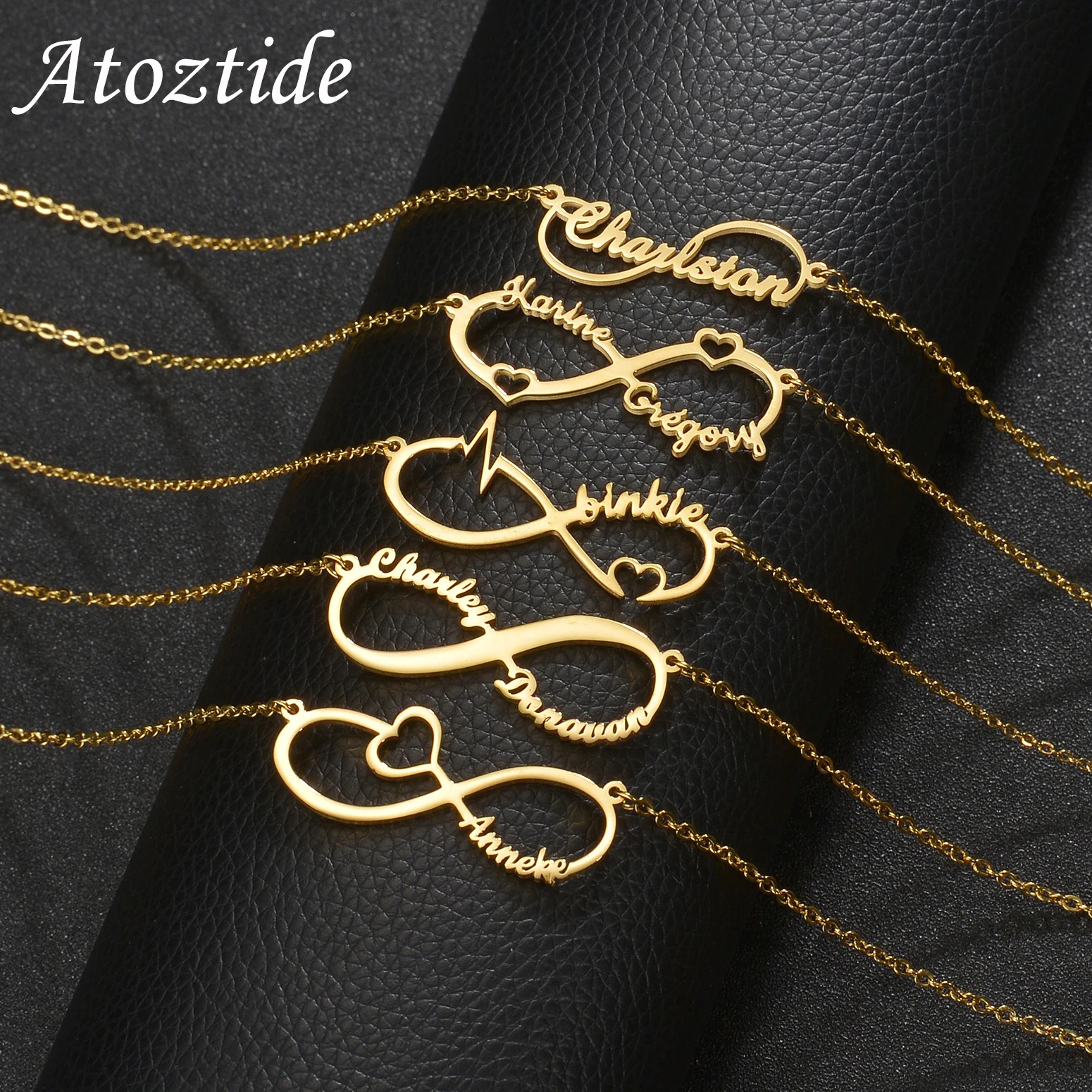 

Atoztide Personalized Custom Infinity Name Necklace for Women Stainless Steel Clavicle Pendant Link Chain Birthday Jewelry Gift