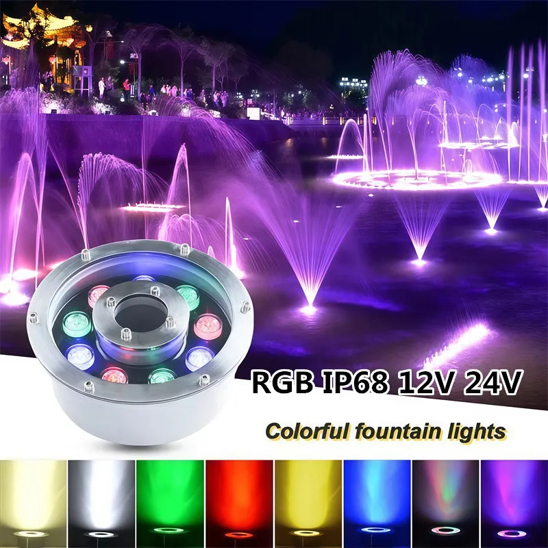Garden Yard Fountain Underwater Spotlight LED Pool Lighting Waterfalls 6W/9W/12W18W24W Sumergible for Water Feature Pond Lamps
