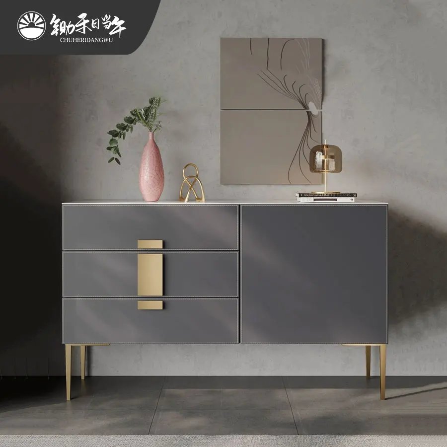 

Italian style polar room saddle leather home entrance entrance cabinet modern foyer side cabinet light luxury decorative cabinet