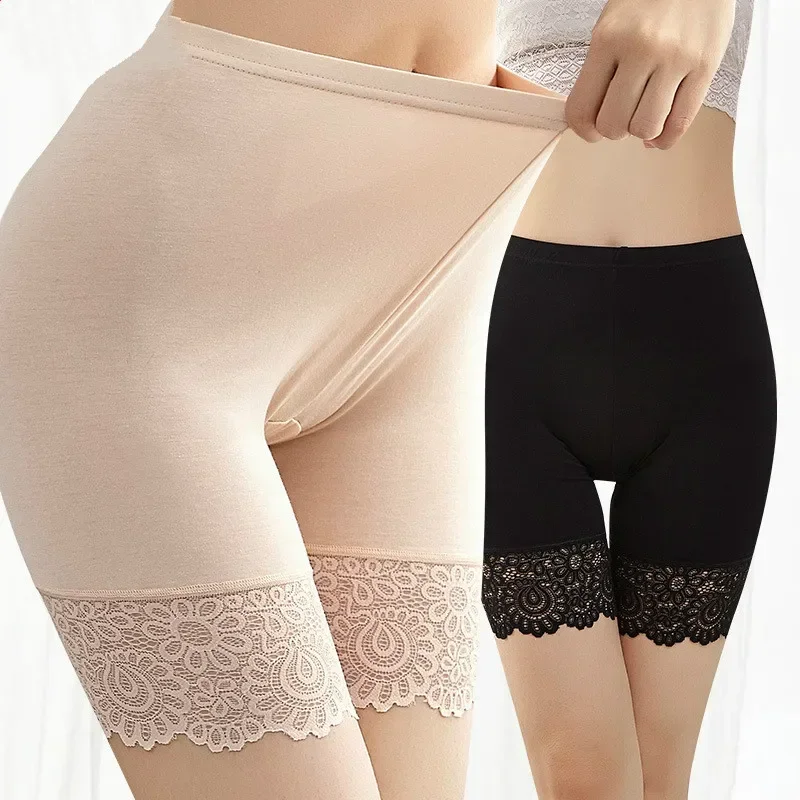 40KG-100KG Damen Übergröße Sicherheitshosen Weich und Bequem Modal-Material Shorts mit Spitzenunterwäsche