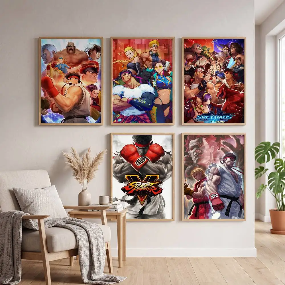 Fighting Game S-Street F-Fighter Anime Poster Self-adhesive Art Waterproof Paper Sticker Coffee House Bar Room Wall Decor