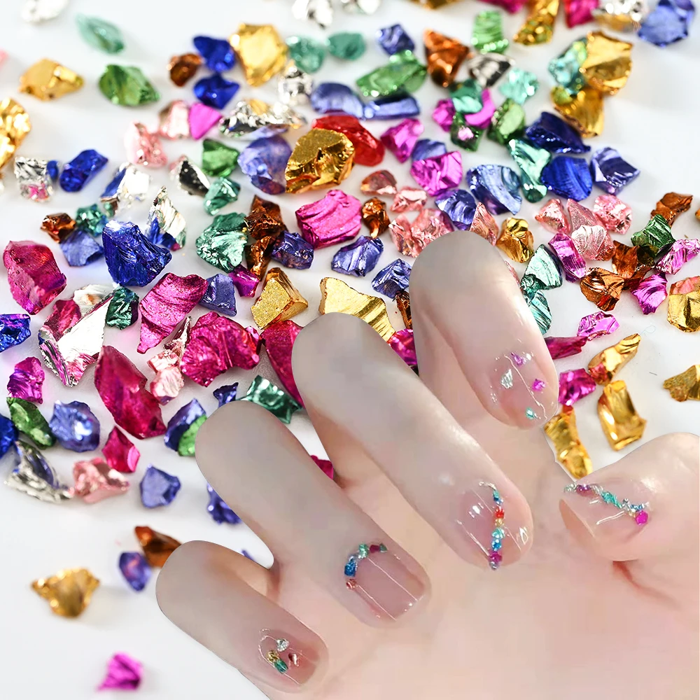 50 g/worek fałszywe złoty kamień płatki metalizowane szklane kulki nieregularne Nail Art zgniecione Craft DIY forma do tworzenia biżuterii wypełnienie dekoracji