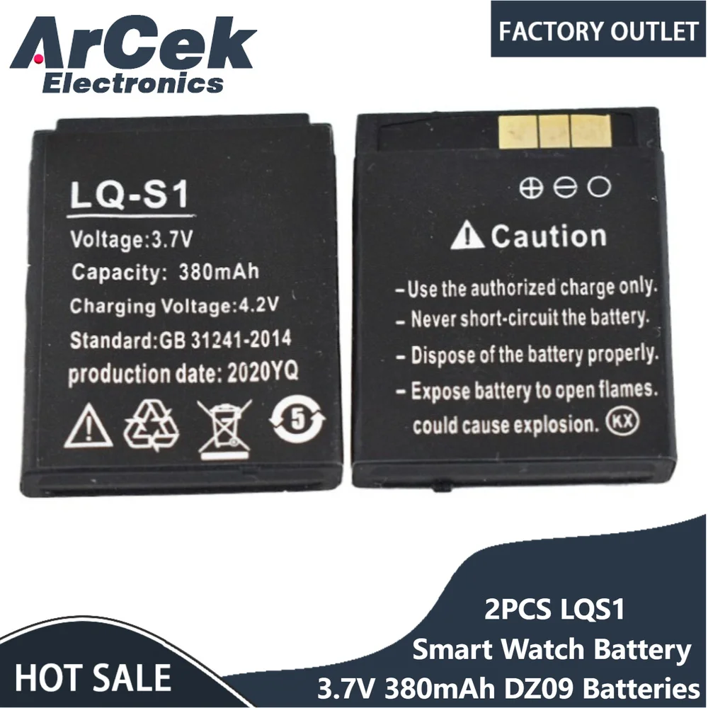 2PCS LQS1 Smart Watch Battery 3.7V 380mAh DZ09 Batteries for DJ-09 V8 X6 AB-S1 SCX-M9 FYM-M9 GJD HKS-S1 LQ-S1 Bateria