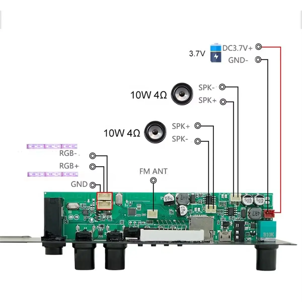 update. 2X10W 3.7V Amplifier Board Square Dance 20W Speaker Recording Amplifier Support Bluetooth AUX U-Disk Home Theater DIY view 6