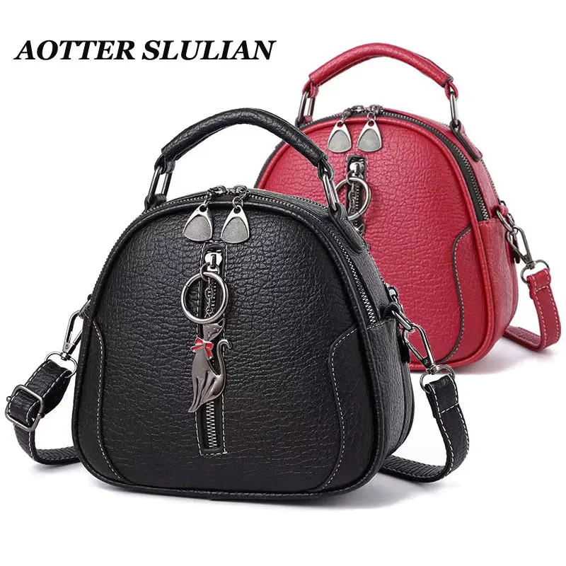 Fashion Small Round Design Cross-body Bags Women Casua Leather Mini Tote Bags Female Zipper Messenger Handbags Phone Coin Purses