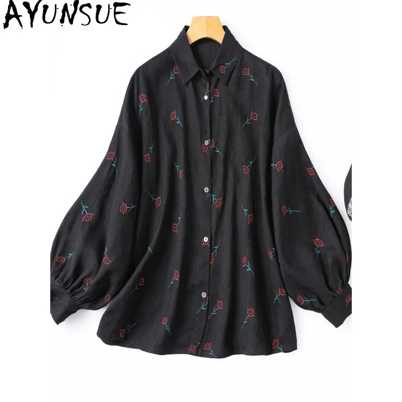 

Шелковые женские блузки Xiangyunsha с вышивкой, топы с длинными рукавами для женщин, свободная черная рубашка, женская одежда высокого качества, Ropa Mujer