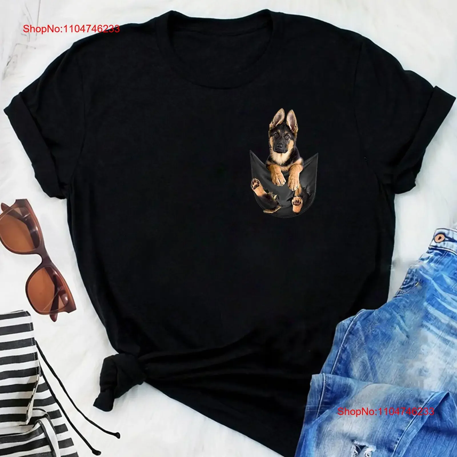 

Pocket German Shepherd Puppy Cute Dog Lover T Shirt Mom Love vintage Washed Stretched Slightly Breathable graphic fashion