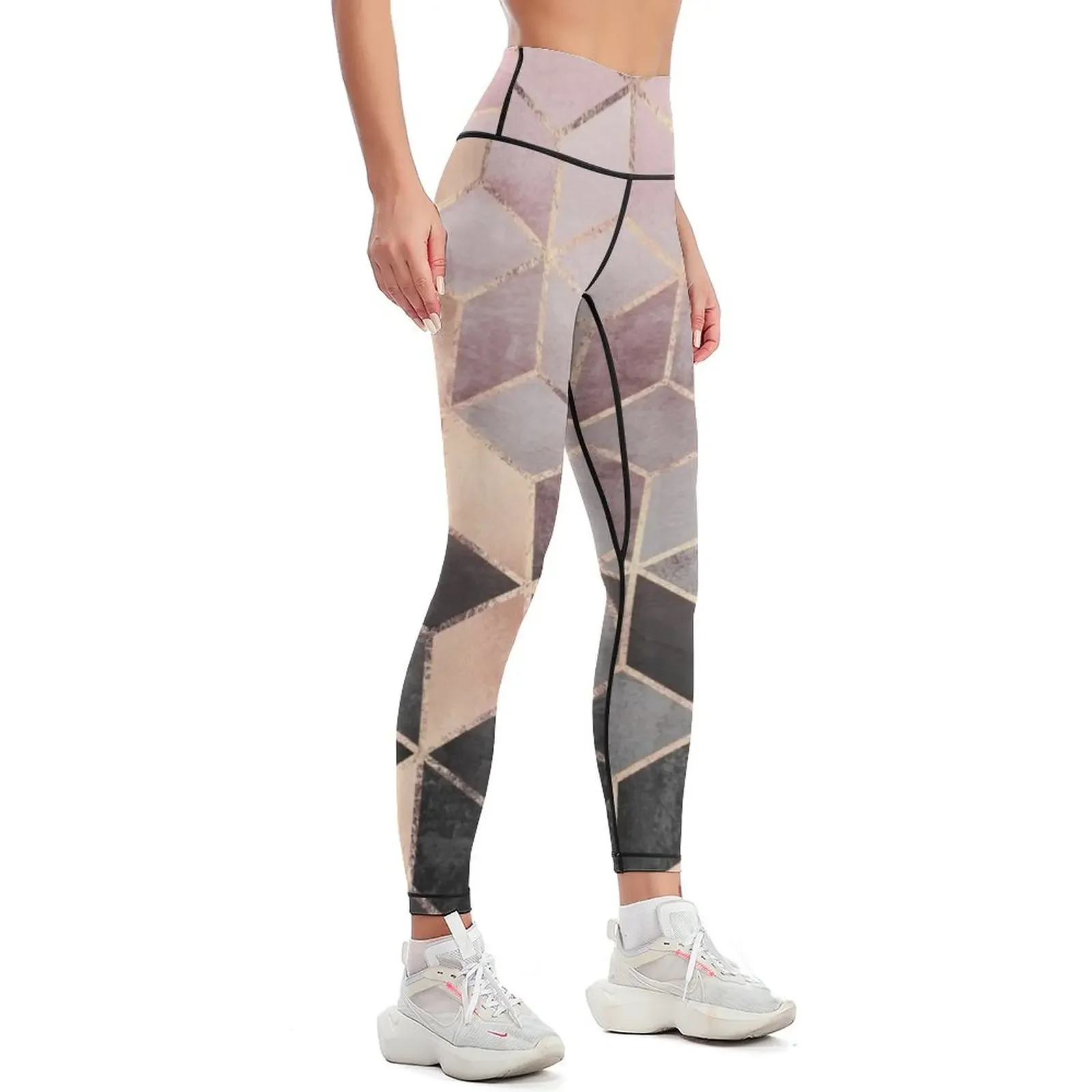 Pink And Grey Gradient Cubes Leggings gym clothing Women's sports Womens Leggings