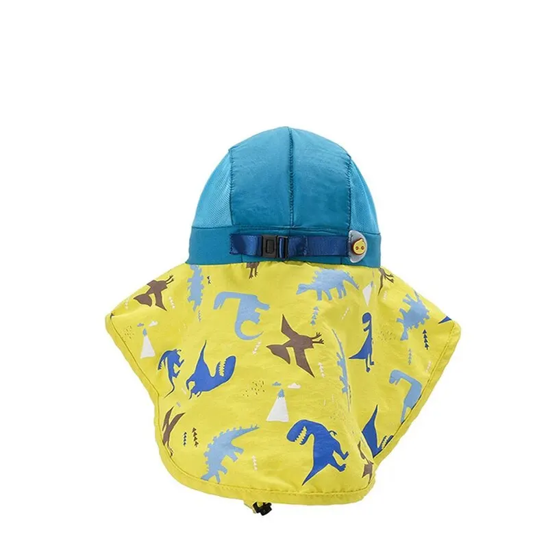 Children\'s New Outdoor Sunshade Sunscreen Bucket Hat, Boys & Girls Print Breathable Face Hat, Dinosaur Beach Hat