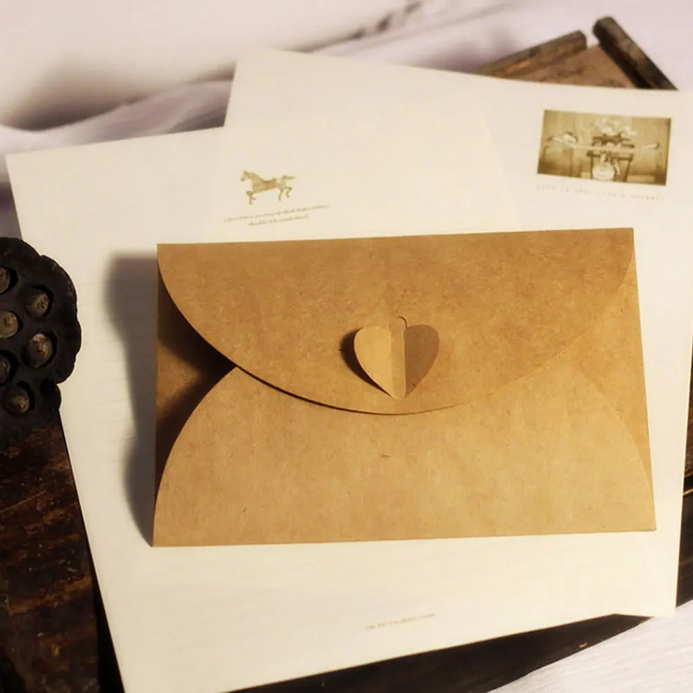 

100 Pcs Size Love Buckle Envelope Storage Envelopes Romantic All Kraft Paper Envolopes
