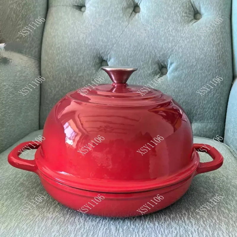 24cm Enamel Cast Iron Pot Flat Bottom Bread Baking Pan Seafood Pot for Oven Gas Electric Stove