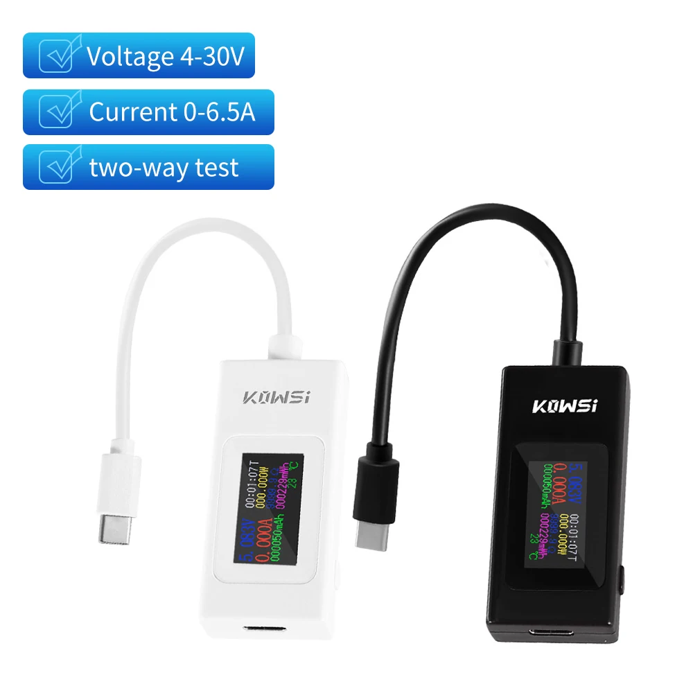 

Type-C Current Voltage Tester KWS-066C HD Colour Screen Tester Battery Capacity Monitor Portable Mobile Power Meter 4-30V 0-6.5A