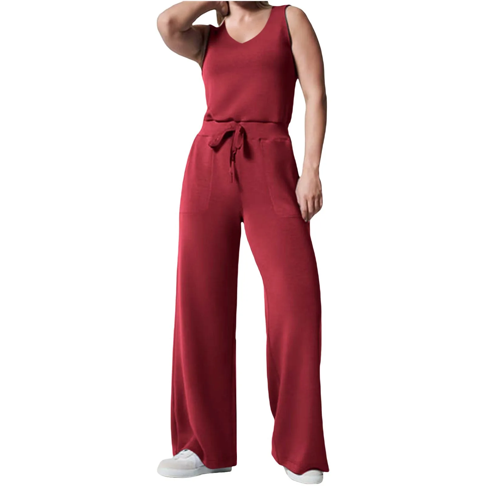 

2024 New Jumpsuits for Women Casual Air Essentials Jumpsuit Ladies Summer Sleeveless Jumpsuit with Pockets Belted Wide Leg Pant