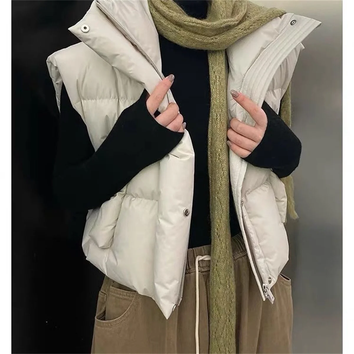 الخريف الشتاء المرأة قصيرة القطن أسفل سترة قصيرة الوقوف طوق الدافئة أكمام مبطن سترة سترة خارجية القمم أبلى #2