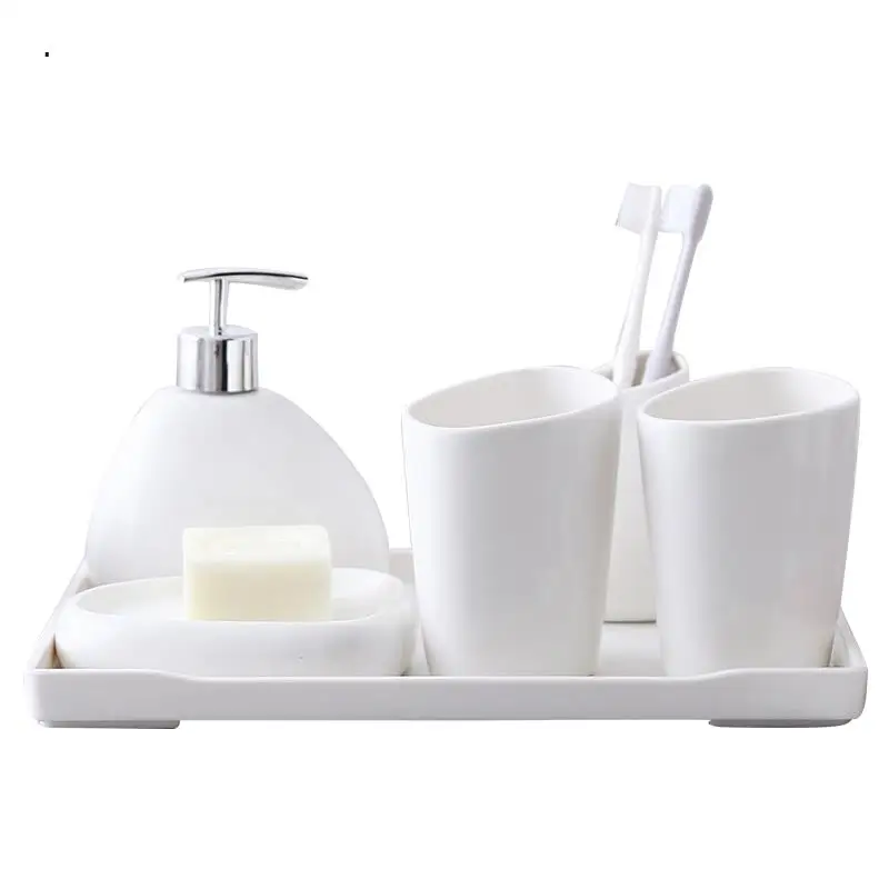 

Modern Bathroom Kit Ceramic Home Toothbrush Holder Mouth Cup Liquid Soap Bottle Soap Rack Five Piece Set Wash Accessories