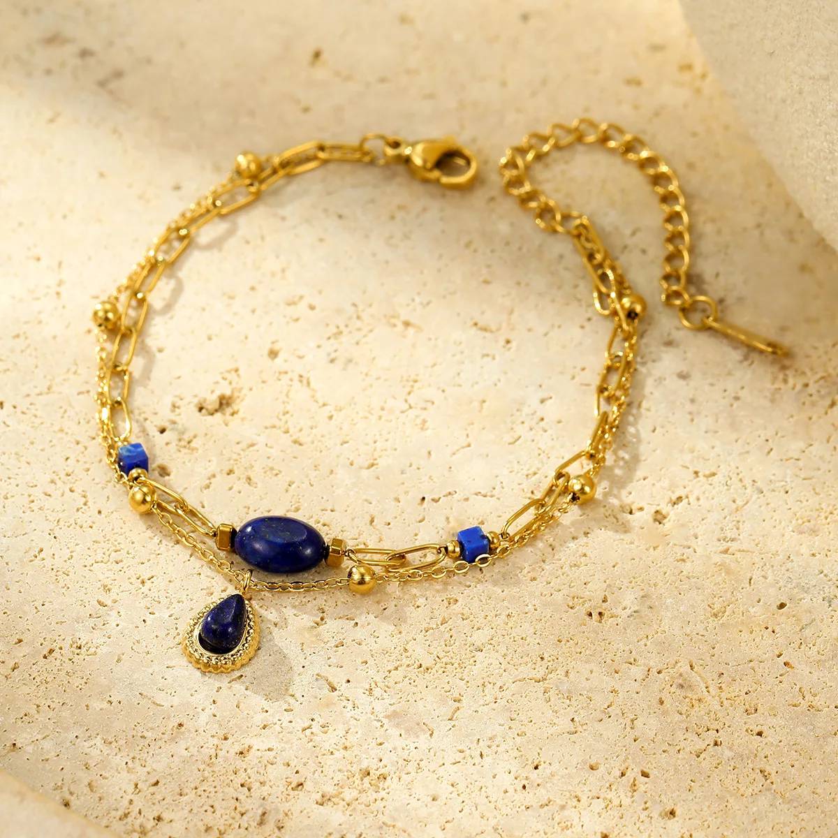 Natural Lapis Stone Beads Bracelet Homme High Quality Stainless Steel Jewelry for Women Gift for Boyfriend Chain Bracelet